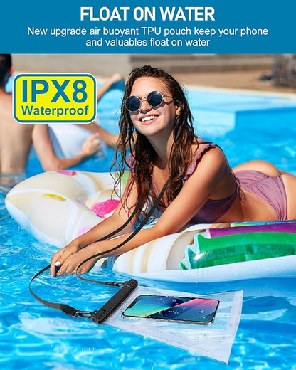 Large Waterproof Phone Pouch, Floating Dry Bag for iPhone 14 13 12 Pro Max Galaxy S22 S21 Large Capacity Waterproof Bag Sunscreen Glasses Storage Universal Dry Pouch for Swimming Rafting Boating
