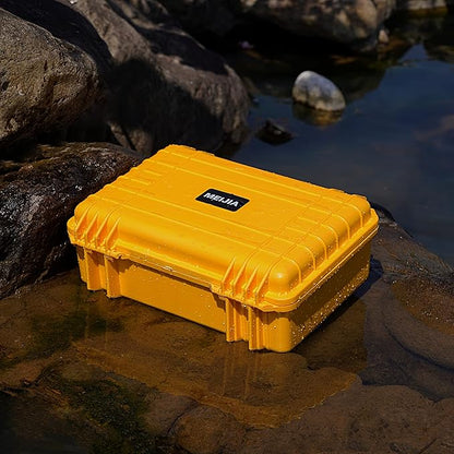 MEIJIA Portable All Weather Waterproof Protective Case,Hard Case,Camera Case With Customized Fit Foam,Fit Use of Drones,Camera,Equipments,Pistols,13.35 x11.63x5.98inches (Yellow)