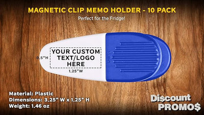 10 Magnetic Memo Holders Set - Customizable Text, Logo - Large Clip, Plastic - White Blue