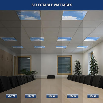 4 Pack 2x4 LED Flat Panel Light Drop Ceiling Fixture with Cloud Design, 7000LM Tunable 20W-40W, 3000K-6500K 0-10V Dimmable Skylight Recessed Fixture for Office Shop, ETL & DLC 24x24 Inch LED Panel