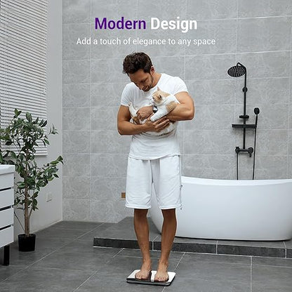 Ovutek Scale for Body Weight, Highly Accurate 450lb Digital Bathroom Scales for People, Automatic Weighing Machine for Baby, Pet, Light Items, Large LED, Sturdy and Durable Base, White