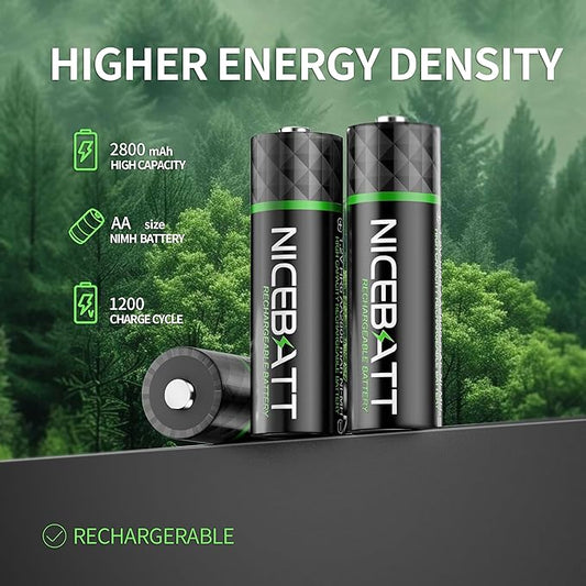 NICEBATT Rechargeable aa Batteries 16 Count, 2800mAh Premium NiMH Double A Battery Low Self Discharge