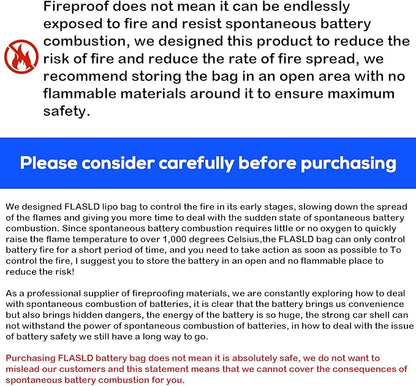 FLASLD E-Bike Battery Safe Bag Explosionproof - Large Capacity Fireproof Lipo Bag for Ebike Battery Charging and Storage (19.3 x 4.3 x 7in)