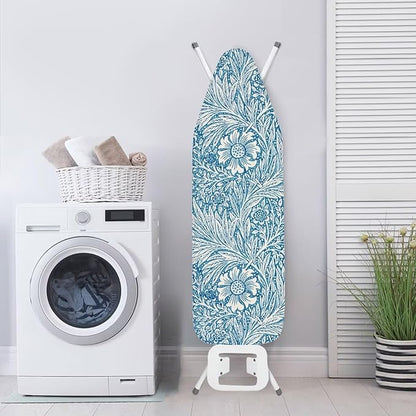 ZCFYGDX William Morris Decor Ironing Board Cover - Elastic Edges Nylon Buckle Straps Hook & Loop Fastener Strap,Easy to Install Scorch-Resistant Stain Resistant Standard,Blue Floral Leaf Print