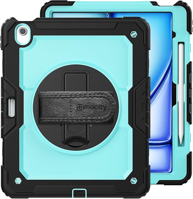 timecity for iPad Air 13 Inch Case M3 2025/ M2 2024, 360° Rotating Stand, Pencil Holder & Wireless Charging, Shockproof with Screen Protector & Shoulder Strap - for Designers & Professionals, Blue