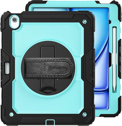 timecity for iPad Air 13 Inch Case M3 2025/ M2 2024, 360° Rotating Stand, Pencil Holder & Wireless Charging, Shockproof with Screen Protector & Shoulder Strap - for Designers & Professionals, Blue