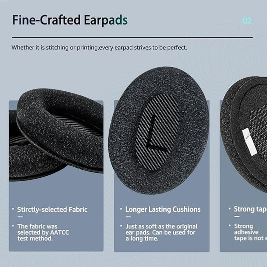 Fabric Comfort - Wzsipod Ear Pads for Bose QuietComfort 35/ QC35ii Headphones, Compatible with QC45 QC25 QC2 QC15 & More Series, Replacement Exclusive Styles, S2