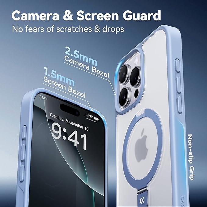 CASEKOO Designed for iPhone 16 Pro Max Case with Magnetic Invisible Stand [Military Drop Protection] [Compatible with MagSafe] Shockproof Slim Translucent Matte Promax Case 6.9 Inch, Light Blue