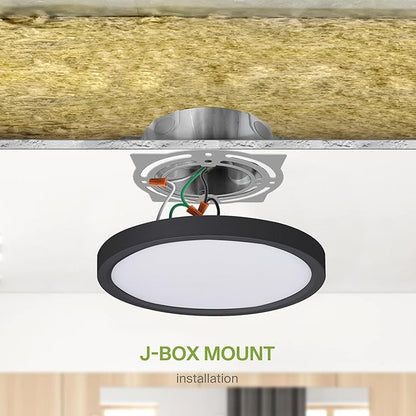 ASD LED 7" Round Flush Mount Ceiling Light Fixture, Low Profile Surface Lighting | 5CCT, Dimmable, Ultra-Thin, ETL Listed | 15W 1260LM 2700-6000K 120V | Kitchen, Bedroom, Hallway Lamp | Black, 12 Pack