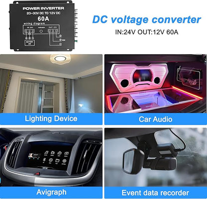 MEIRIYFA DC 24v to 12v 60A Power Converter Inverter,DC Step Down 24v to 12v 720W Large Power Supply Converter Car Voltage Electric Buck Regulator Reducer for Motor Car Truck Vehicle Boat Solar System