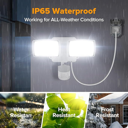 LUTEC 21W Plug in Motion Sensor Light Outdoor, Flood Lights Outdoor Motion Sensor,2500LM, 5000K Daylight,IP65 Waterproof,Adjustable 2 Heads Wall Light for Garage, Porch, Yard - White