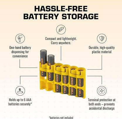 AAA Battery Storage Caddy by Storacell, Yellow, Holds 6 Batteries (Not included)