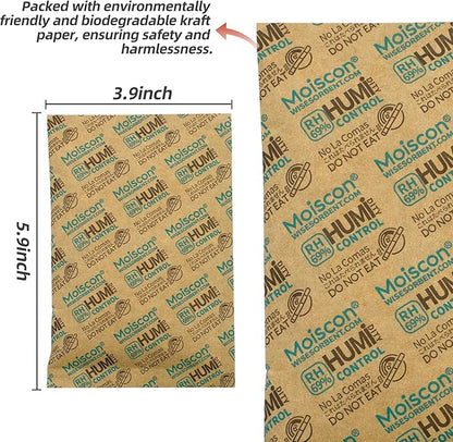 Wisesorb 60 Gram 5 Pack 69% Two-Way Humidity Control Packs, Size 60 for Plastic Travel Case & Zip Lock Bags & Wood Containers, 69 Humidity Pack Humidifier Moisture Control Packets Individually Wrapped