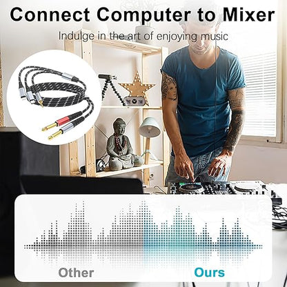 Lightning to Dual 6.35mm 1/4" TS Mono Stereo Y-Cable Splitter,3 in 1 to Dual 1/4-inch Audio Cable, Compatible with smartphones, computers, phones/Pads Amplifiers,speakers,headphones,mixing consoles