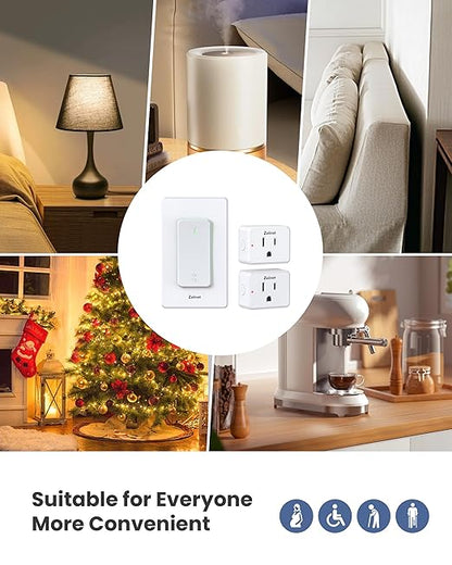 Zoiinet 2-Gang Remote Control Outlet Plug Switches, Upgrade Dual Switch Design, Removable Double Wireless Light Switches, No Wiring No WiFi, 300 ft, 15A/1500W, Expandable, for Household Appliances