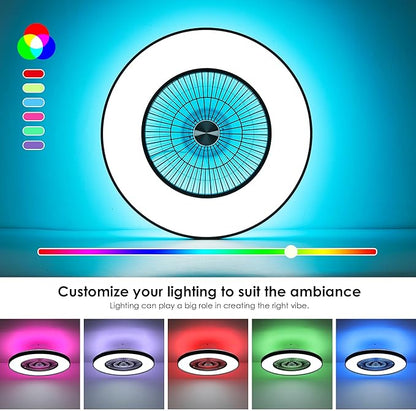 HUMHOLD 24" Bladeless Ceiling Fans with Lights and Remote/APP/Voice Control, Low Profile Ceiling Fan with RGB Lights, Enclosed Flush Mount Ceiling Fan for Kid's Bedroom/Living Room