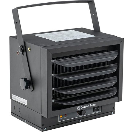Comfort Zone Hard-Wired Ceiling Mount Garage Electric Space Heater, Fan-Forced, 5,000 watt, 240 volt, Overheat Protection, Thermal Cut-Out Switch, Ideal for Workshop & Garage, ETL Compliant, CZ220BK