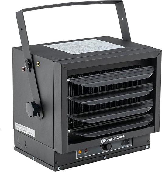 Comfort Zone Hard-Wired Ceiling Mount Garage Electric Space Heater, Fan-Forced, 5,000 watt, 240 volt, Overheat Protection, Thermal Cut-Out Switch, Ideal for Workshop & Garage, ETL Compliant, CZ220BK