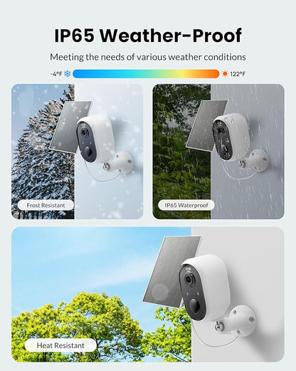 Aurumbach Solar Security Camera Outdoor Wireless 2 Pack, 2K Color Night Vision, Battery Powered PIR Motion Detection,2.4GHz WiFi Cameras for Home Surveillance, Light and Sound Alarm, 2-Way Audio