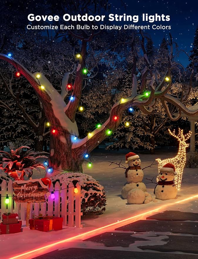 Govee Smart Outdoor String Lights H7029, 24ft RGBIC Outdoor Lights with 8 Dimmable LED Bulbs, IP65 Waterproof, Color Changing Warm White Lights with 47 Scene Modes for Patio, Backyard, App Control