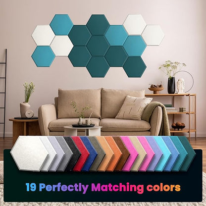 Self-Adhesive Acoustic Panels, 12 Pack Hexagon Sound Proof Foam Panels for Walls, High Density Noise Dampening Panels, 14"x 12"x 0.4" Sound Absorbing Panel for Home Studio Office-Dark Green