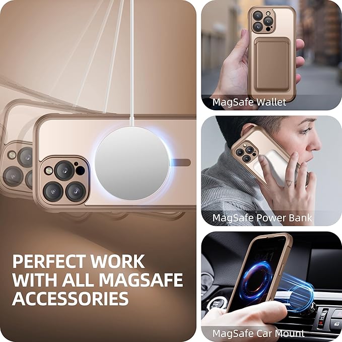 BERFY Magnetic for iPhone 16 Pro Case, Compatible with MagSafe, Built-in Privacy Screen Protector and Upgraded Camera Protection, Anti-Spy Full Body Shockproof Phone Case for 16 Pro 6.3", Desert Gold