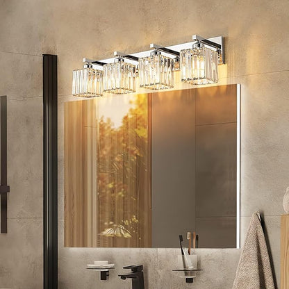 FDPBY Modern 4-Light Chrome Crystal Bathroom Vanity Light Fixtures