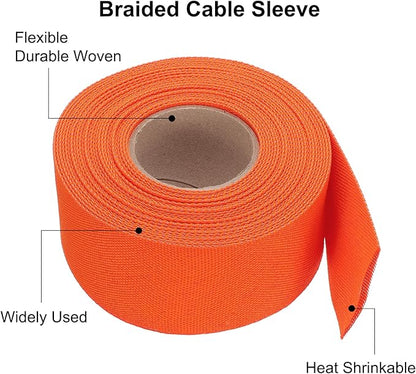MECCANIXITY Braided Cable Sleeves Heat Shrinkable Fabric Sleeving, 1 9/16" 33ft Orange 2:1 Ratio Heat Shrinkable Cord Protector for Harness Cable, Network Cable Protection, Cable Management