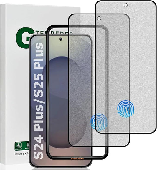 2 Pack Matte Glass Screen Protector for Samsung Galaxy S24 Plus /S25 Plus , Anti-Glare & Anti-Fingerprint Case Friendly Tempered Glass Film, Bubble Free,Fingerprint unlock,HD Clear,Smooth as Silk