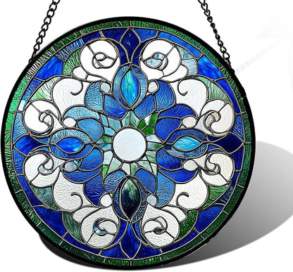 DASTOLL Stained Glass Window Hanging, Boho Style Sun Catchers Diamond Glass Panel Hangings Tiffany Suncatcher Decor for Birthday for Women, Men, Wife, Aunt, and Mom 9.8 in
