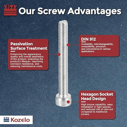 Kozelo 15pcs Socket Head Cap Screws - [M6-1 x 50mm] 304 Stainless Steel Allen Socket Drive for Electrical Motor 3D Printing Fan Engine Replacement Use, Silver