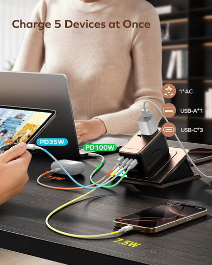 MOMAX Universal Travel Adapter, 170W GaN International Power Adapter, 2 USB-C 2 USB-A, Worldwide Travel Plug Adapter, International Power Adapter for Most Europe, USA, Japan, Australia (Type C/A/G/I)