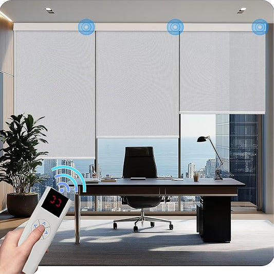COOLWINDS Motorized Blinds with Remote Cordless Automatic Motorized Shades Custom Blinds for Windows Smart Curtains Compatible with Alexa Google Home(3% Solar Grey,W26 x H72in)