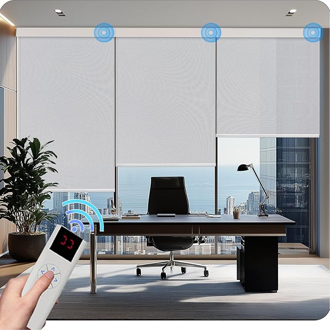 COOLWINDS Motorized Blinds with Remote Cordless Automatic Motorized Shades Custom Blinds for Windows Smart Curtains Compatible with Alexa Google Home(3% Solar Grey,W48 x H72in)