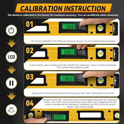 24 Inch Smart Digital Level, LCD Screen Magnetic Electronic Level Tool with Batteries & Case, IP54 Dust and Waterproof Digital Torpedo Level & Protractor, 24" Precision Slope Leveler Measurement Tool