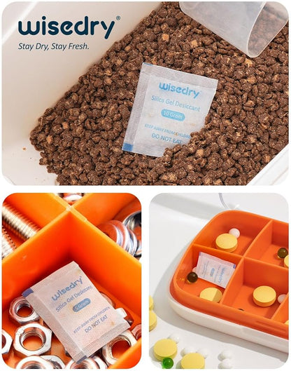 wisedry 5 Gram [60 Packs] Food Grade Silica Gel Packs Rechargeable Desiccant Dehumidifiers Pouches with Color-Indicating Beads Reusable Moisture Absorbers for Food Storage