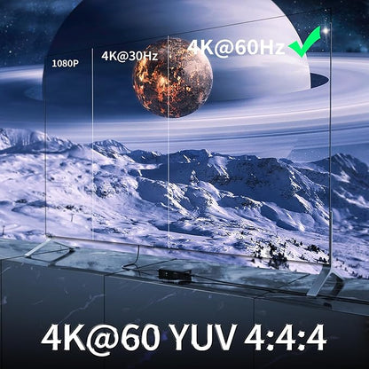 HDMI Extender Splitter1x2 HD 4K @60Hz up to 60m(196ft)-Loop Out-Over CAT5/CAT6/CAT7 Cable HDMI Transmitter and Receiver with IR Power Switch and EDID