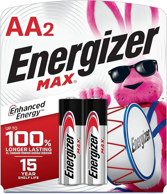 Energizer MAX Alkaline Double A Batteries, 2 Count, Long-Lasting AA Batteries, Suitable for Kids' Toys and Everyday Electronics