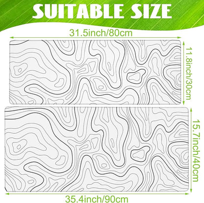 Eflxamz Desk Mat,White Topographic Contour Map Desk Pad,Topographic Contour Large Gaming Mouse Pad for Desk,Extended Big Computer Keyboard Mouse Pad with Non-Slip Base and Stitched Edge,35.4"x15.7"