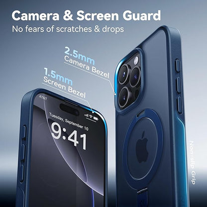 CASEKOO Designed for iPhone 16 Pro Case with Magnetic Invisible Stand [Military Drop Protection] [Compatible with MagSafe] Shockproof Slim Translucent Matte Case 6.3 Inch, Blue