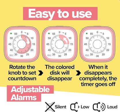 Visual Timer for Kids – Rainbow Ride Clock - Silent Time Management – 60 Minute Countdown – Focus and Productivity Tool – for Classroom, Toddlers, Study, Toothbrush – Fun Design – Adjustable Alarms