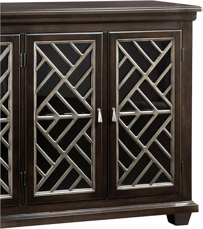 Hekman Transitional Entertainment Center - Wooden Finish, Durable Solid Wood TV Stand, Media Console Cabinet with Power Pack Outlet, 4 Glass Door, Media Storage Shelf, Modern Living Room Furniture