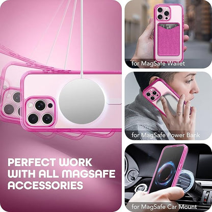 Magnetic for iPhone 15 Pro Case, Compatible with MagSafe, Built-in Privacy Screen Protector and Camera Protection, Anti Spy Full Body Dustproof Shockproof Hard Phone Case 6.1", Bright Pink