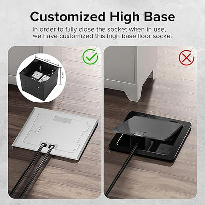 Vagueior Recessed Flat Hidden Floor Electrical Outlet Box Kit,Stainless Steel Cover with 2 * 20A+ 1 * 15A Receptacle Outlet,+2 * 5V/4.8A USB Port+1*RJ45 Port,UL Certified,Silver