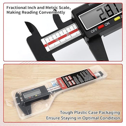 Digital Caliper, Esydon Upgraded Calipers 6 inch, Measuring Tool, Electronic Ruler, with Large LCD Screen, Auto-Off Feature, Inch and Millimeter Conversion, Plastic Case, Perfect for Household, DIY