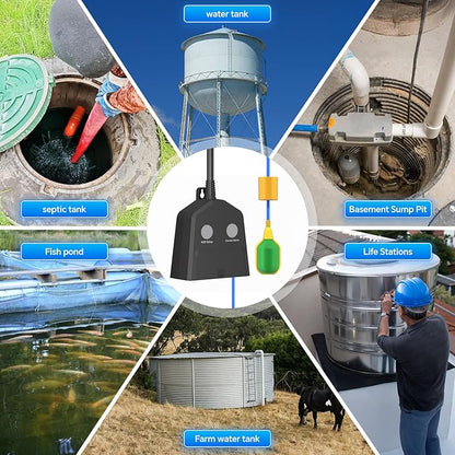 Sump Pump Alarm WiFi, Smart High/Low Water Level Alarm, Free App Notification & 120dB Alarm, Built-in Backup Battery, IPX4 Waterproof, with 10ft Float Switch for Basement Sump, Water Tank, Septic Tank