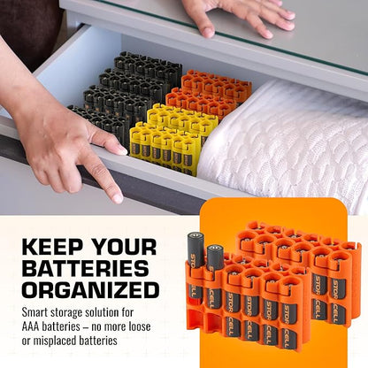 Storacell AAA-12 Battery Storage Caddy and Dispenser (Pack of 2), Orange, Holds 12 AAA Batteries (Not Included), Durable & Compact Design, The Original Battery Caddy, Made in The USA