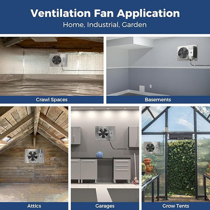 ALORAIR 570CFM Crawlspace Ventilation Fan with Humidistat, IP55 Rated Basement Stainless Steel Exhaust Fan, Built-In Isolation Net 8.1 Inch Foundation Vent Fan for Crawl Space, Garage, Attic,Grow Tent
