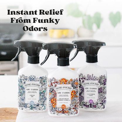 Home-Pourri Air + Fabric Multi-Purpose Odor Freshener Spray, 11 Fl Oz, Up to 570 Uses, Lavender Sage Scent, Room Deodorizer with Essential Oils, for Carpets, Couches, Bedding & Curtains