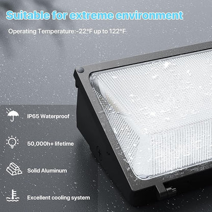 HYPERLITE LED Wall Pack Light: 120W Glass Lens LED Wall Packs Outside Lighting - 18000lm Flood Lights Outdoor with photocell 4 Packs for Area Parking Lot Driveway UL Listed